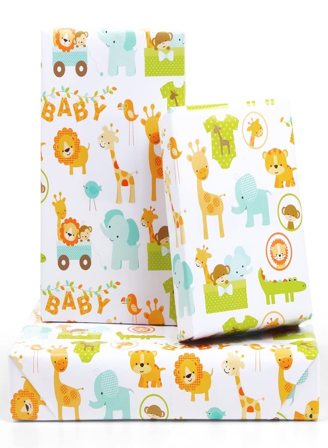 AirCool Gift Wrapping Paper for Baby Boys Girls Infant Kids, 6 Sheets Forest Animals Lion Giraffe Elephant Monkey Crocodile Wrapping Paper Sheet, 20 x 30 Inch Gift Paper for Baby Shower Birthday Kindergarten - Image 1